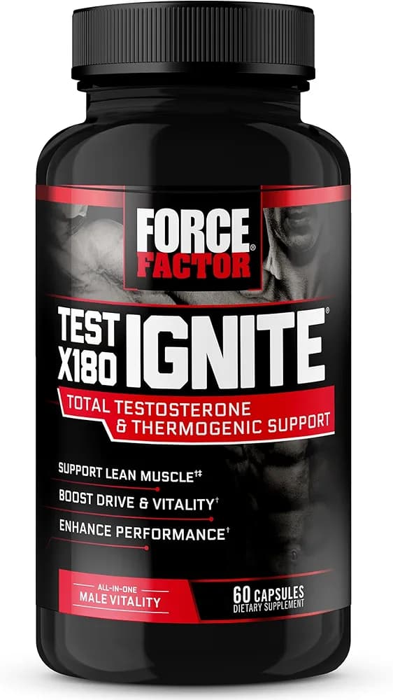 Force Factor Test X180 Ignite | Testosterone Booster | Energy & Muscle Growth | 60 Capsules