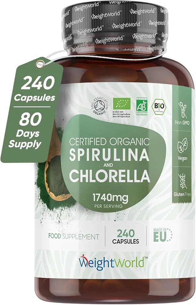 Organic Spirulina & Chlorella Capsules | High Strength | 240 Vegan Caps