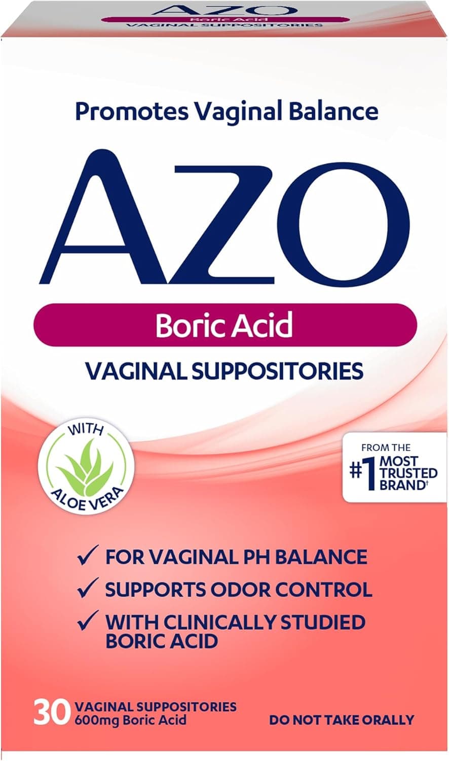 AZO Boric Acid Vaginal Suppositories For Women, Non-GMO, 30 Count
