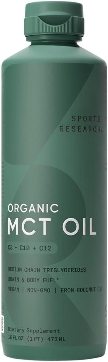 Sports Research Organic MCT Oil - Keto & Vegan MCTs C8, C10, C12 from Coconuts, 473ML