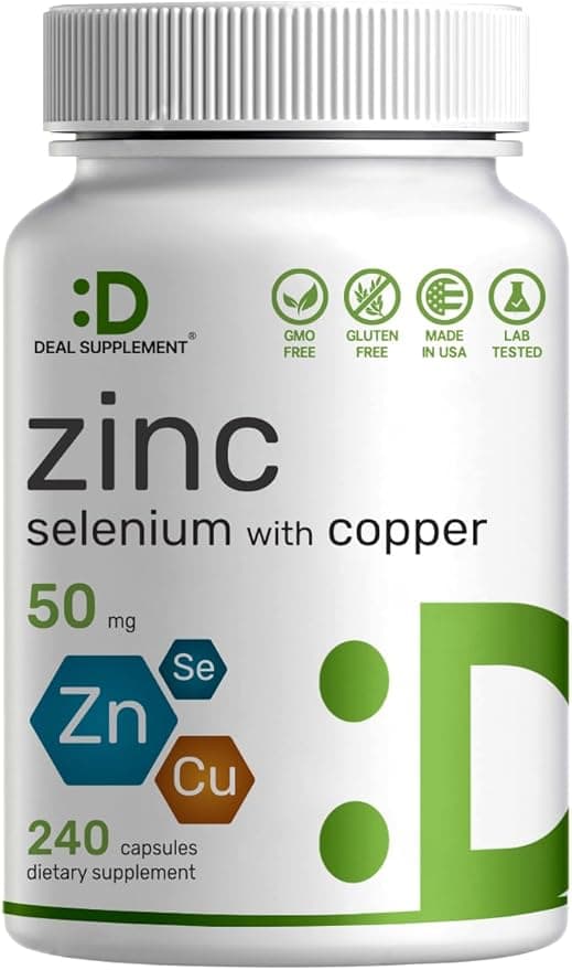 Deal Supplement Zinc 50mg with Selenium + Copper | 3-in-1 Immune Support | 240 Capsules