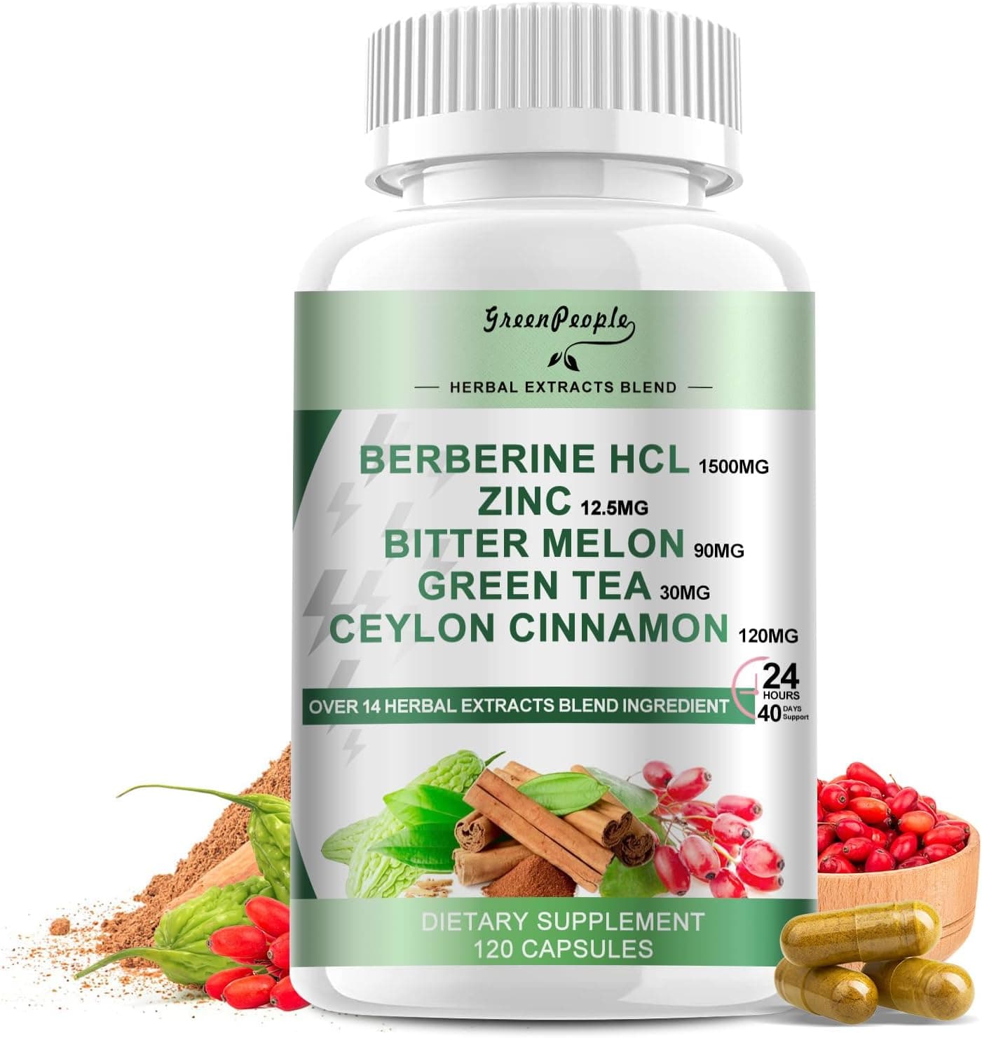 greenpeople Berberine Supplement with Ceylon Cinnamon | 120 capsules