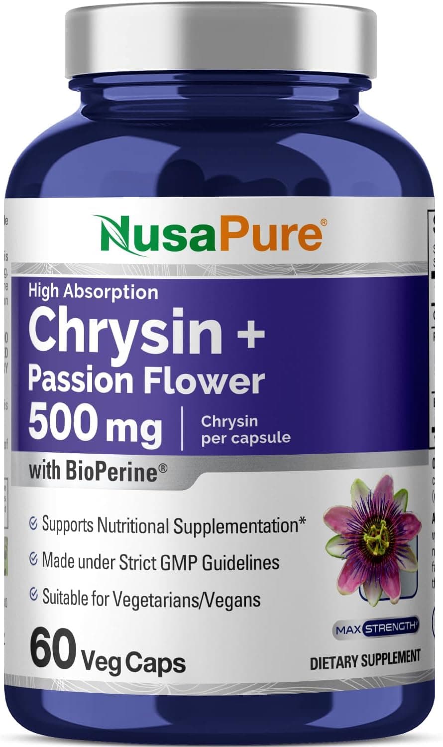 NusaPure Chrysin 500mg | 60 Veggie Capsules