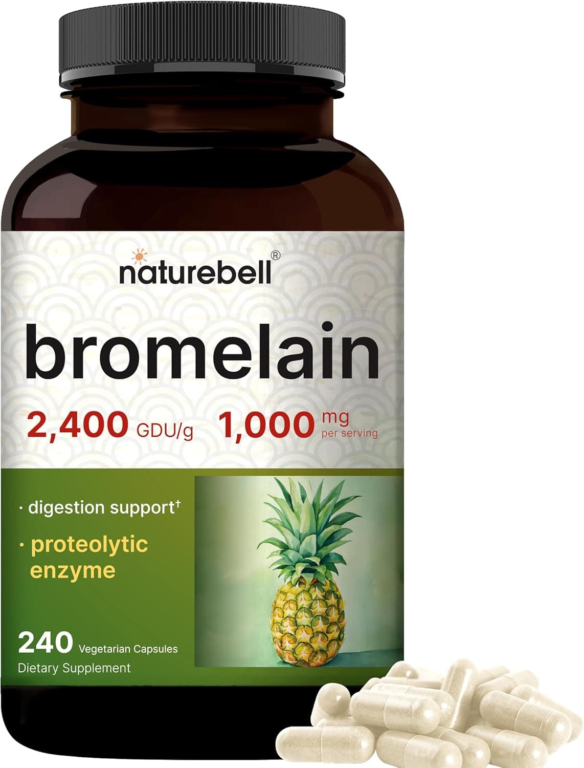 NatureBell Bromelain Supplement | 2400 GDU for Digestion & Joints | 240 Capsules