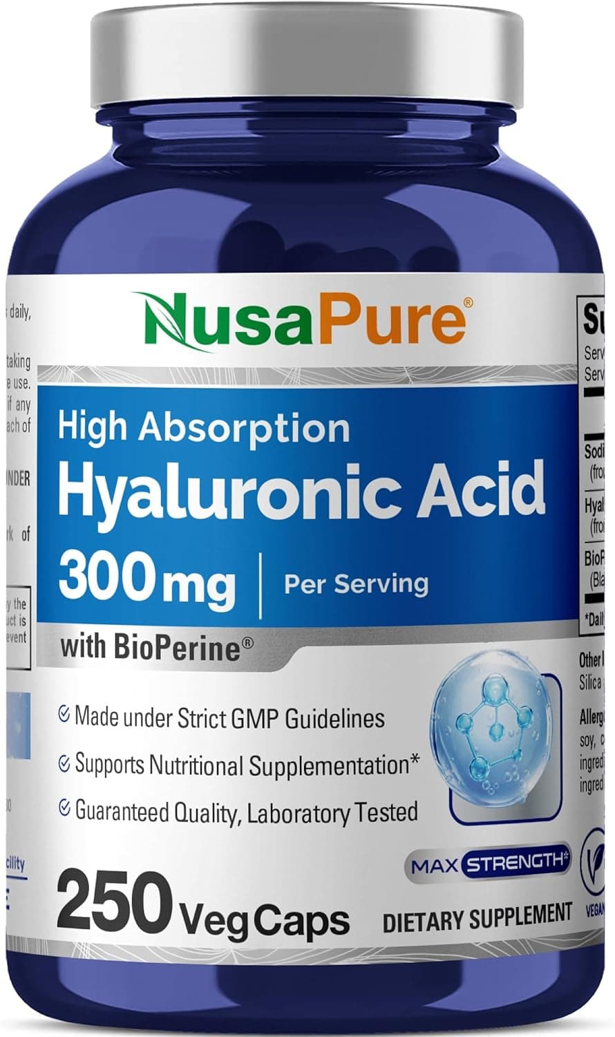NusaPure Hyaluronic Acid 300mg | 250 Veggie Capsules