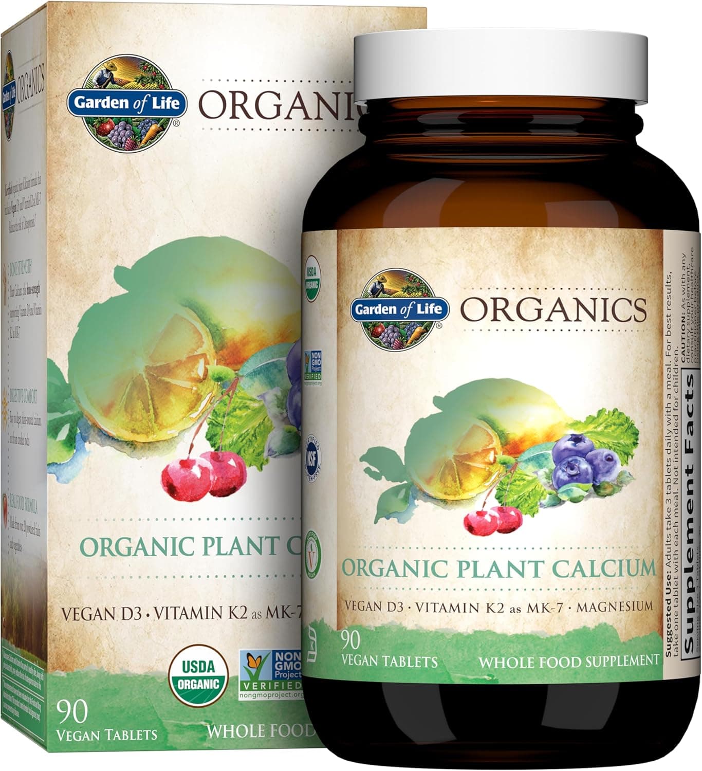 Garden of Life Plant-Based Calcium Supplement | Organic D3 & K2 | 90 Count