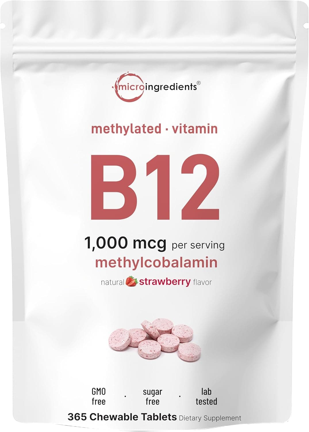 Micro Ingredients Chewable Vitamin B12 1000mcg | 1-Year Supply | 365 Chewable Tablets