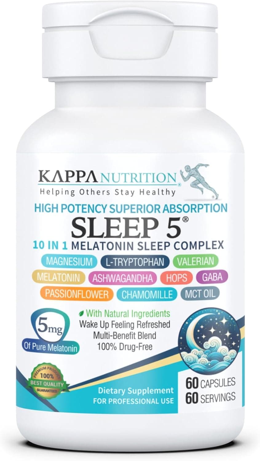 KAPPA NUTRITION Sleep 5 | Melatonin Sleep Aid with L-Theanine | 60 caps
