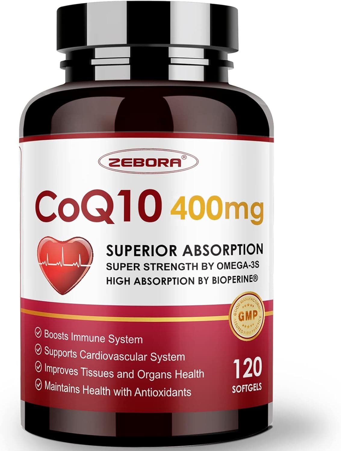 ZEBORA CoQ10 400mg with PQQ & Omega-3 | High Absorption |120 Softgels