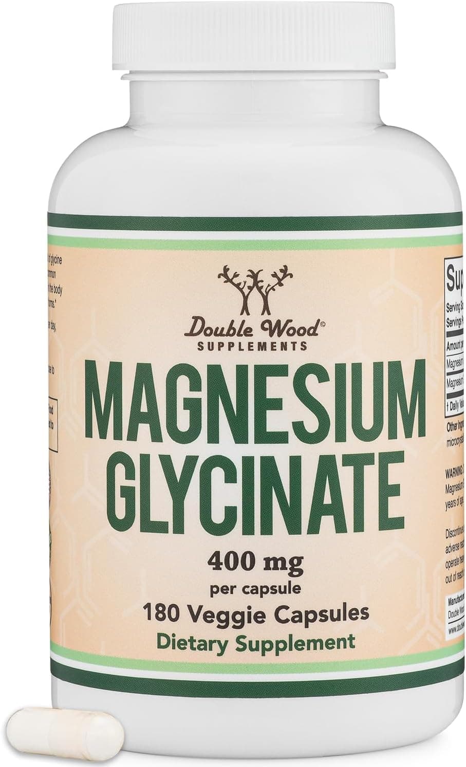 Double Wood Magnesium Glycinate 400mg | Stomach-Safe Sleep Support | 180 Capsules