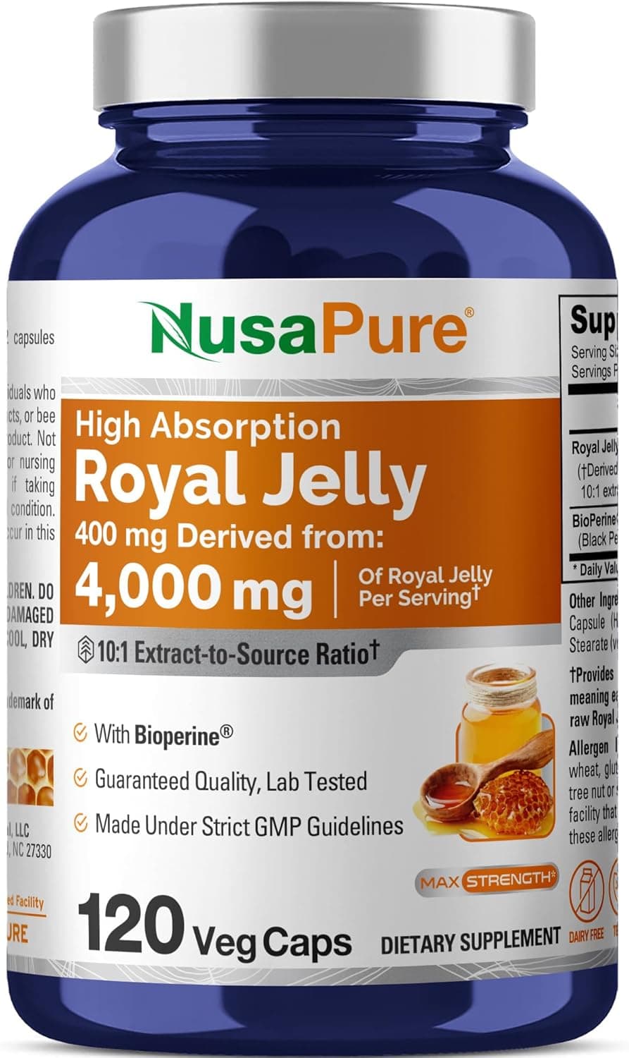 NusaPure Royal Jelly 4000mg Review | With Bioperine for Energy | 120 Capsules