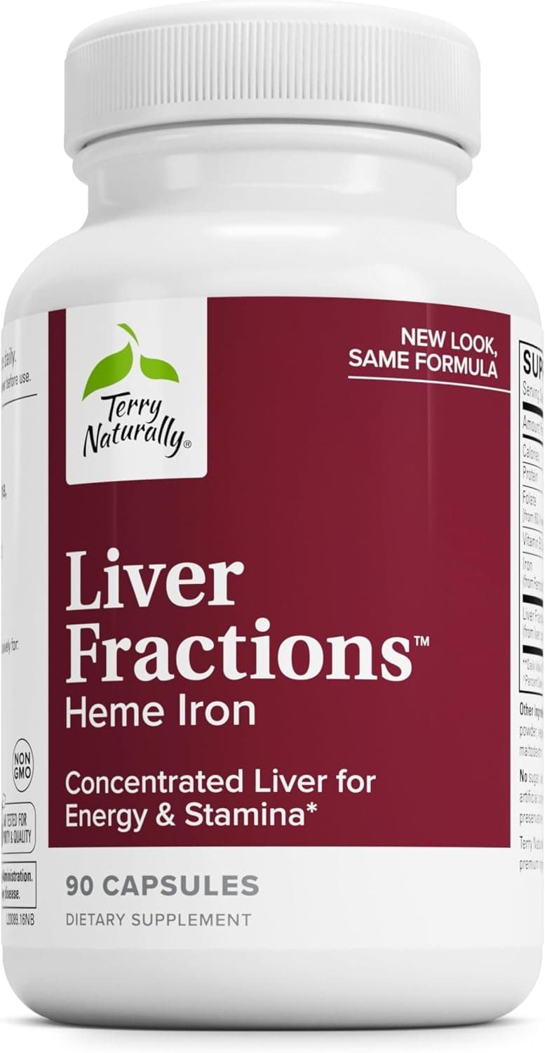 Terry Naturally Liver Fractions | Heme Iron & B12 for Energy | 90 capsules