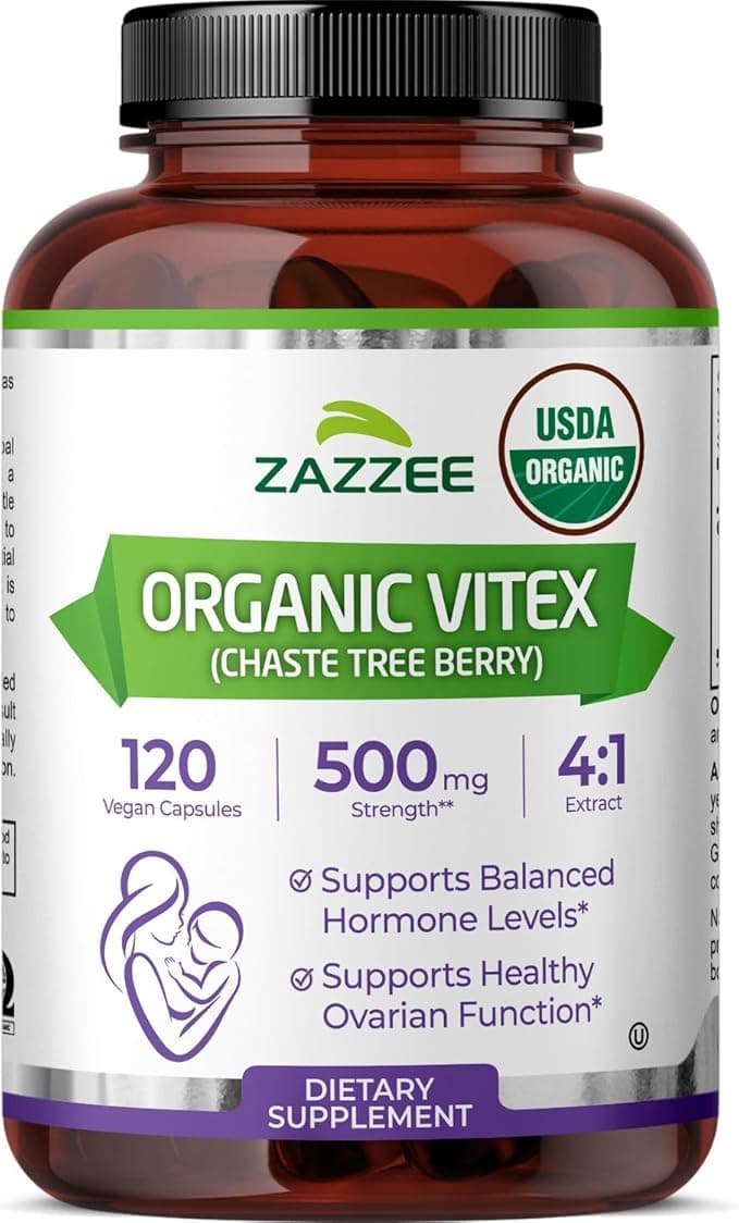 Zazzee USDA Organic Vitex 500mg | Hormone Balance & Fertility |120 Vegan Capsules