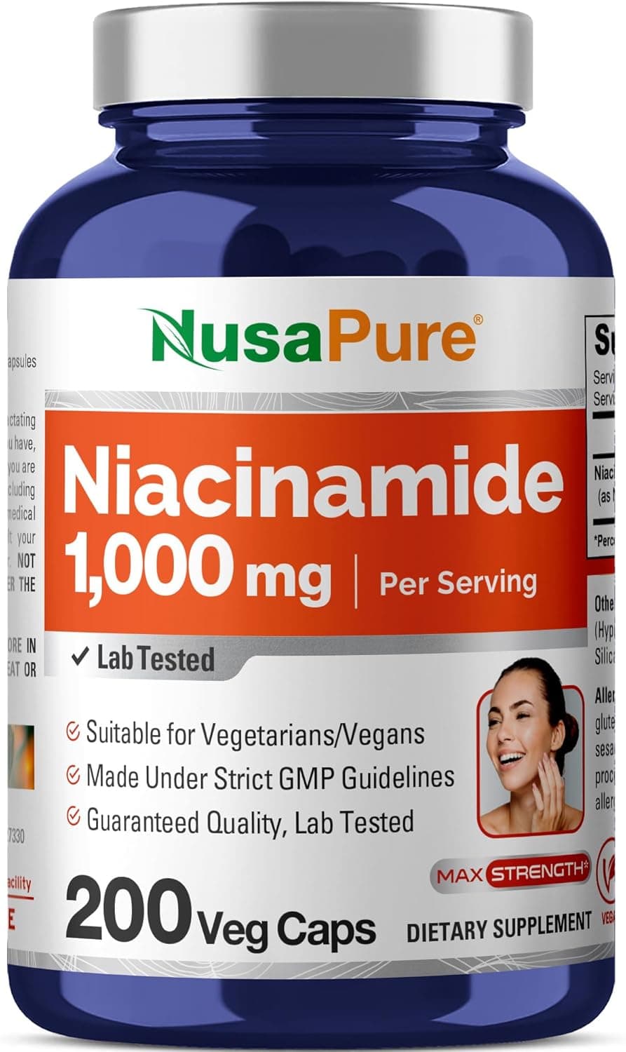 NusaPure Niacinamide 1000mg | Flush-Free B3 for Skin & Acne | 200 Capsules