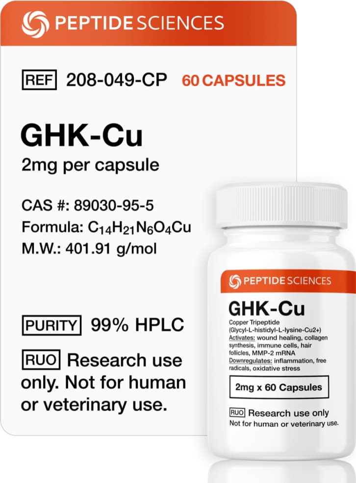 Peptide Sciences GHK-Cu 2 mg per cap | Systemic Anti-Aging & Repair | 60 capsules