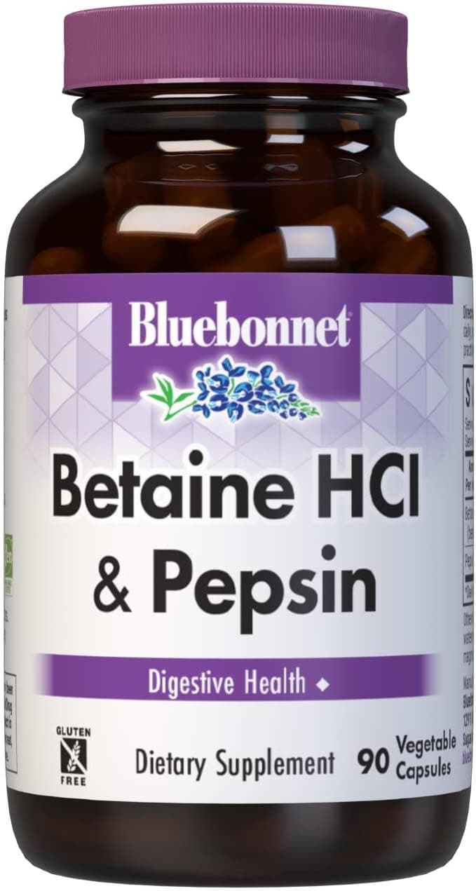 BlueBonnet Betaine HCI Plus Pepsin Vegetarian Capsules 600mg | Digestive Support  | 90 Caps