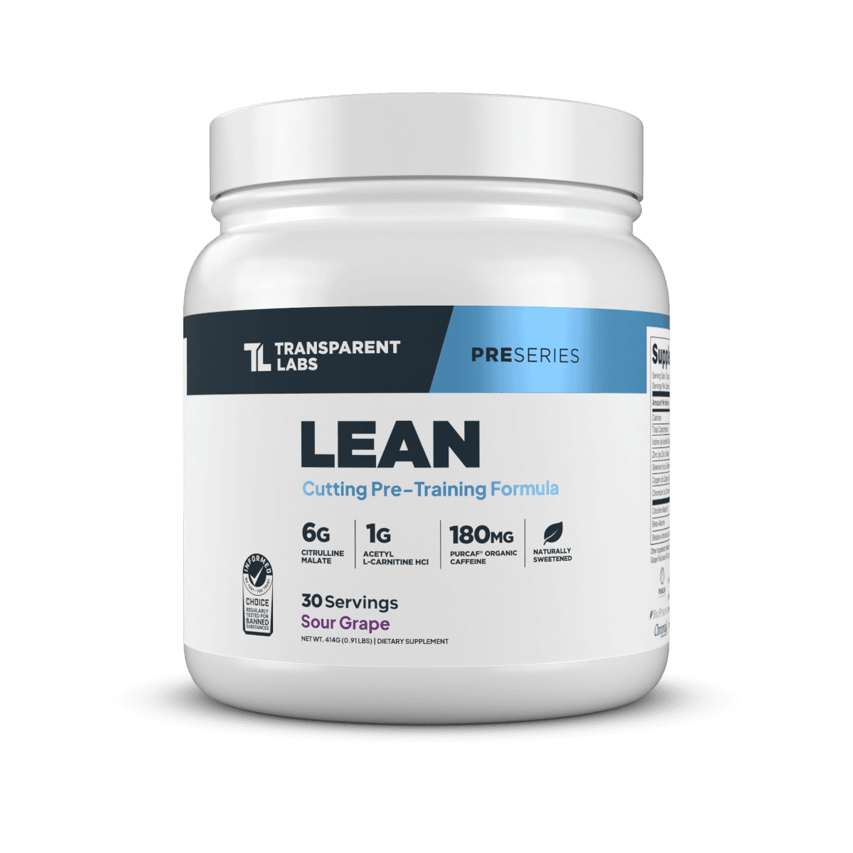 Transparent Labs LEAN Pre-Workout | Fat Burning & Pump (Sour Grape)  | 30 servings