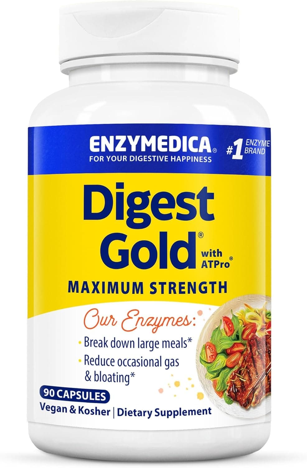 Enzymedica Digest Gold + ATPro, Maximum Strength Enzyme Formula Prevents Bloating and Gas | 90 Capsules