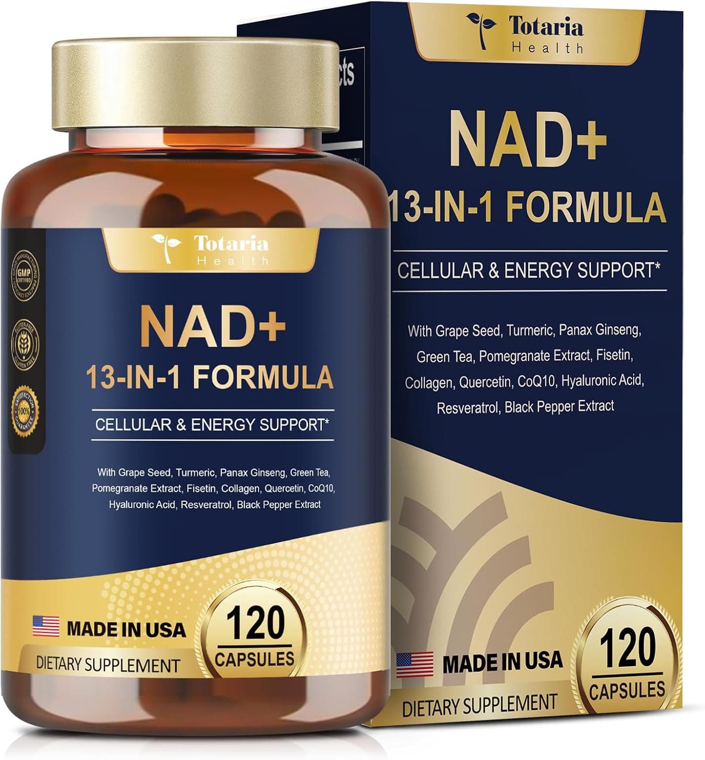 Totaria NAD+ Supplement with Nicotinamide Riboside, Resveratrol, Quercetin & Betaine – 120 Capsules